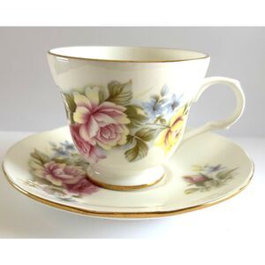 Sadler Wellington Bone China Teacup Saucer England Floral Roses Gold  VTG Set